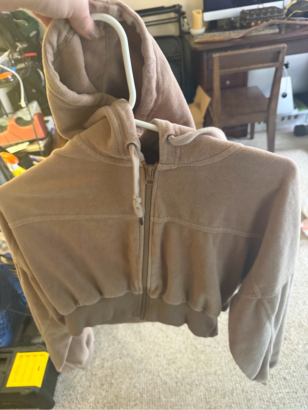Cropped Zip-Up Hoodie in Taupe